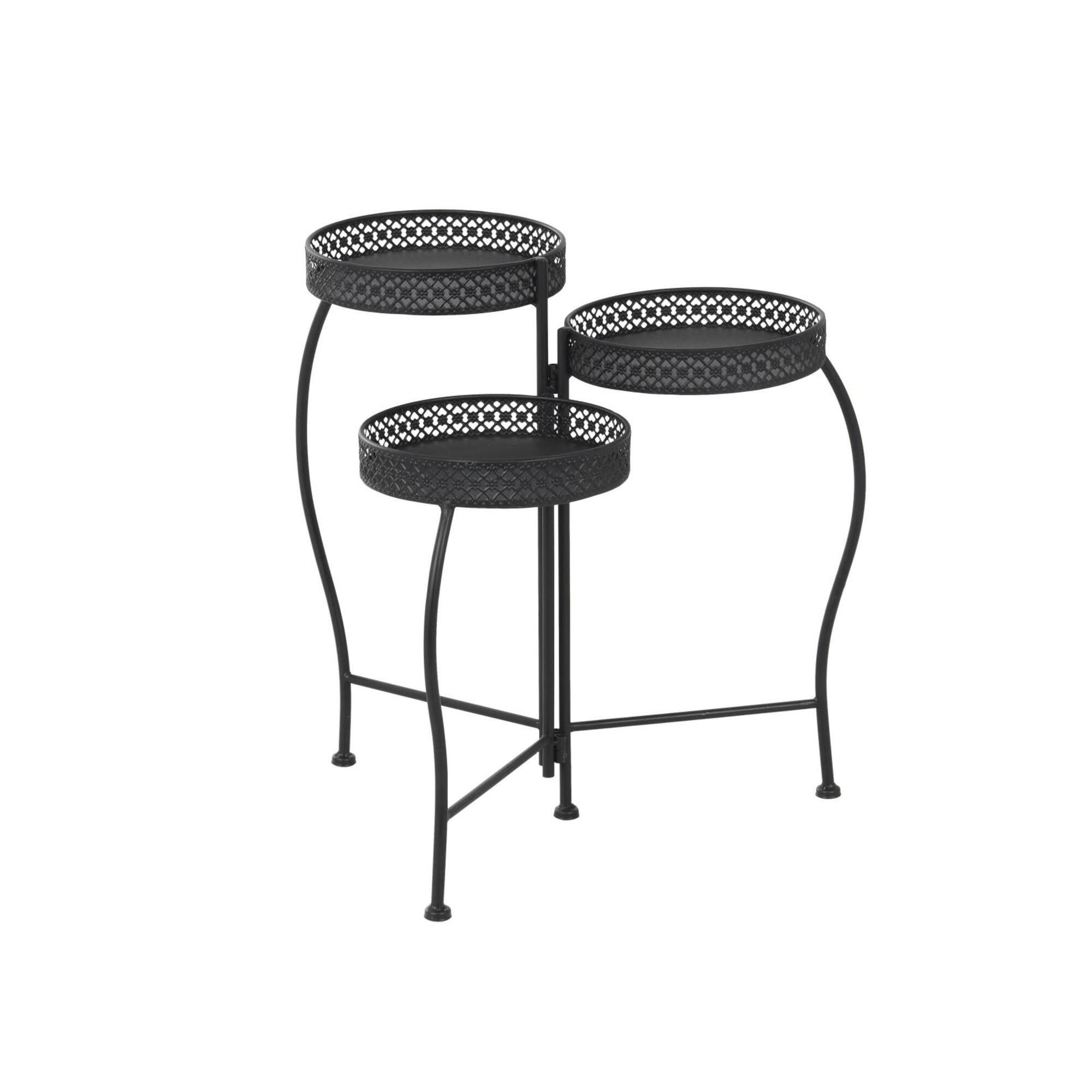 20" Metal Curved Folding 3-Tier Plant Stand with Floral & Scroll Patterns